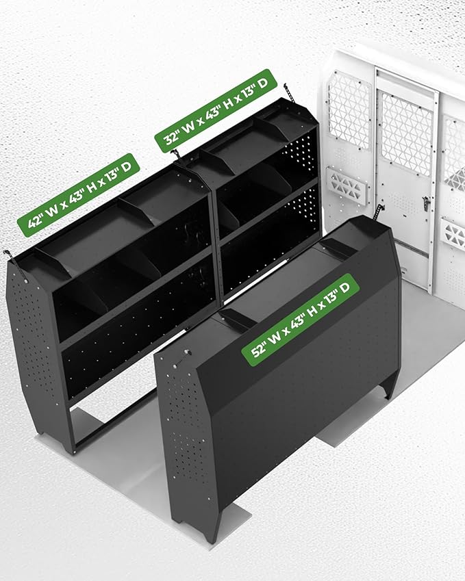 StarONE Cargo Van Shelving Storage Fit for Transit Connect 2014+,NV200,Chevy City Express, Promaster City with S-Shaped Hooks,Black,Steel,52" W x 43" H x 13" D