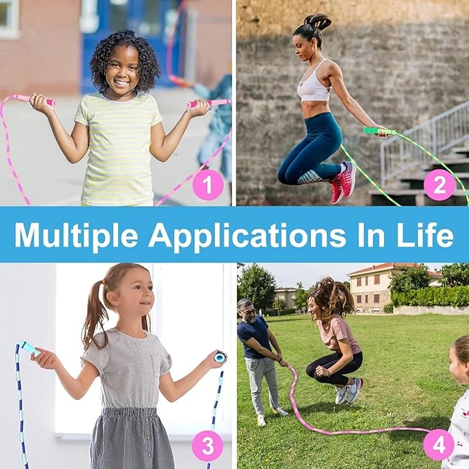 GRAWUN Jump Rope For Kids, Soft Beaded Jump Rope, Adjustable Length Tangle-Free Segmented Soft Beaded Skipping Rope,for Women, Men and Kids Keeping Fit, Workout and Weight Loss