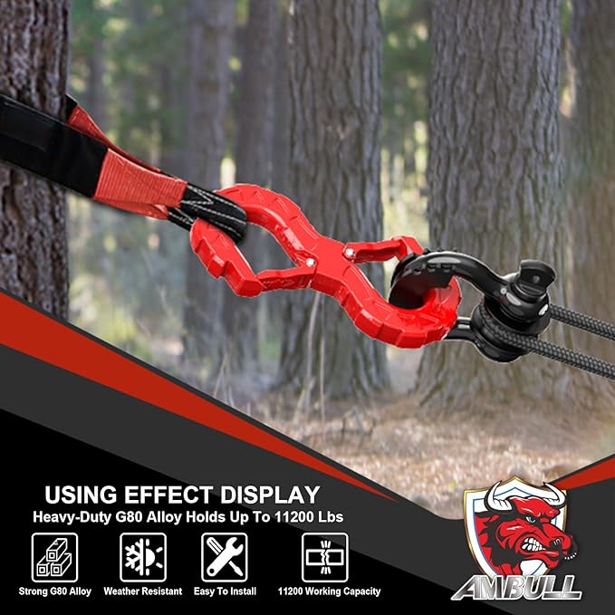 3/8 Tow Hook, Winch Hook for Off-Road Recovery, Towing Shackle 33000 Lbs, G80 Heavy Duty Strength Integrated Winch Quick Shackle, Red