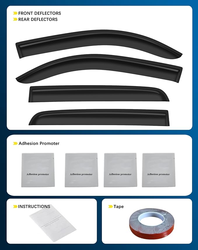 Shatterproof Tape-On Rain Guards for Toyota Tacoma 2024-2025 Double Cab, Out-Channel Window Deflectors Vent Window Visors Rain Sun Wind Guards Shade Deflectors, 4 pcs