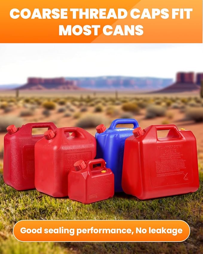 10 PCS Gallon Gas Can Caps, 5 Gallon Coarse Thread Gas Lid for Gasoline, Plastic and Metal Gas Tank Lid, Portable Diesel Fuel Can Cover, Universal Automotive Gas Spout Cap Replacement(Red)