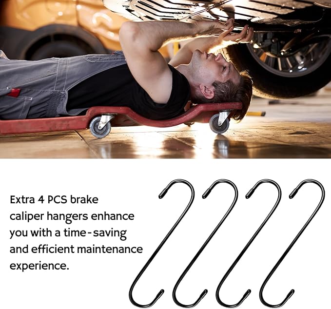 Brake Caliper Compression Tool with 2 PCS Plates, 360° Ratchet Piston Compressor, with 4 PCS Caliper Hangers, Press Tool for Single Twin Quad Sextuplet Piston Disc Brake Caliper,Red