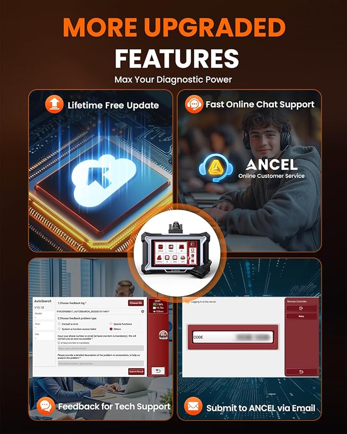 ANCEL DS200 Full System OBD2 Scanner with 15+ Reset Services - Oil/BMS/Brake Reset, DPF Regen, Injector Coding, ABS Bleeding, Free Lifetime Updates, Online Customer Service