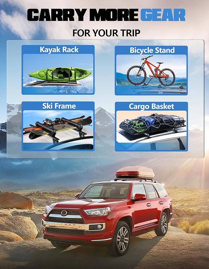 Heavy Duty 330lb Lockable Roof Rack Cross Bars Compatible with Toyota 4Runner 2010-2024 (with Factory Side Rails), Aluminum Roof Rails Crossbars Black Rooftop Cargo Luggage