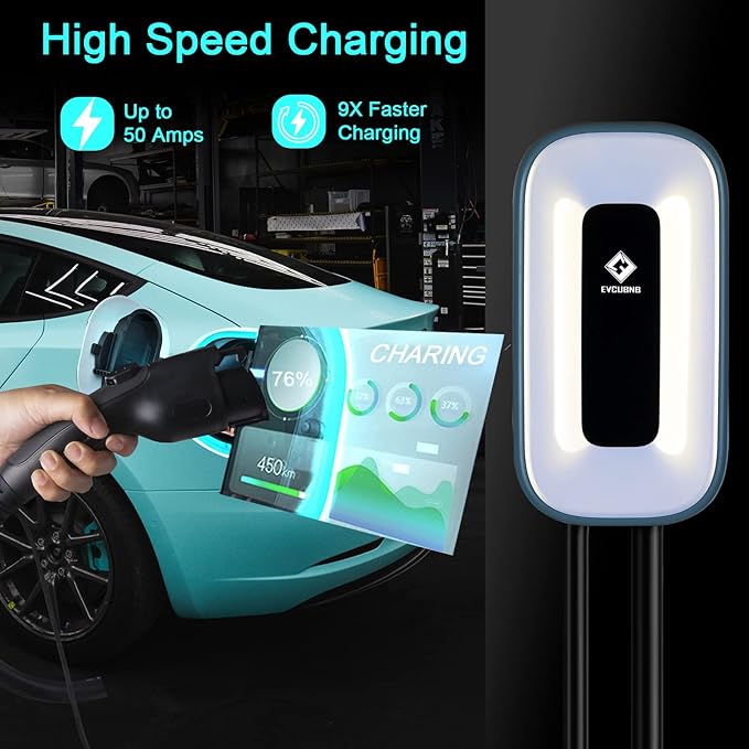 EV Charger Level 2,50 Amp, 240V Level 2 Charger,Indoor/Outdoor EVSE, 25Ft,WiFi/APP/RFID Card