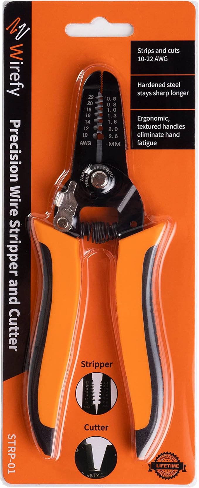 Wirefy STRP-01 Wire Stripper and Cutter for Solid and Stranded Wires 22-10 AWG | Precision Calibrated Ergonomic Wire Stripping Tool