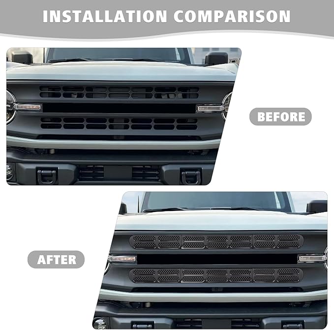 Jimen for Bronco Grille Inserts, 6 Pack Front Mesh Grill Cover Guard Exterior Trim Accessories Compatible with Ford Bronco 2021-2024 (Glossy Black)