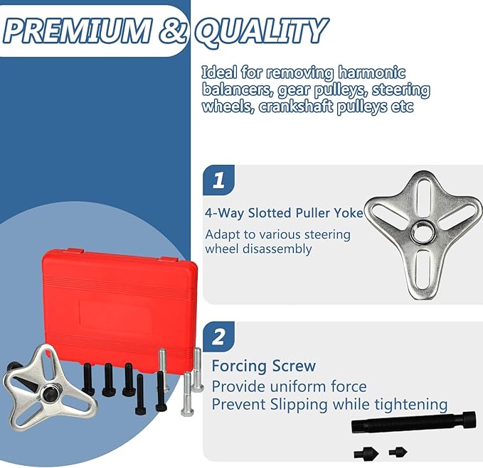 46pcs Harmonic Balancer Puller Set Crankshaft Pulley Puller Steering Wheel Flywheel Power Steering Pulley Puller Installer Tool Set for Most Pickups, SUVs, Cars,