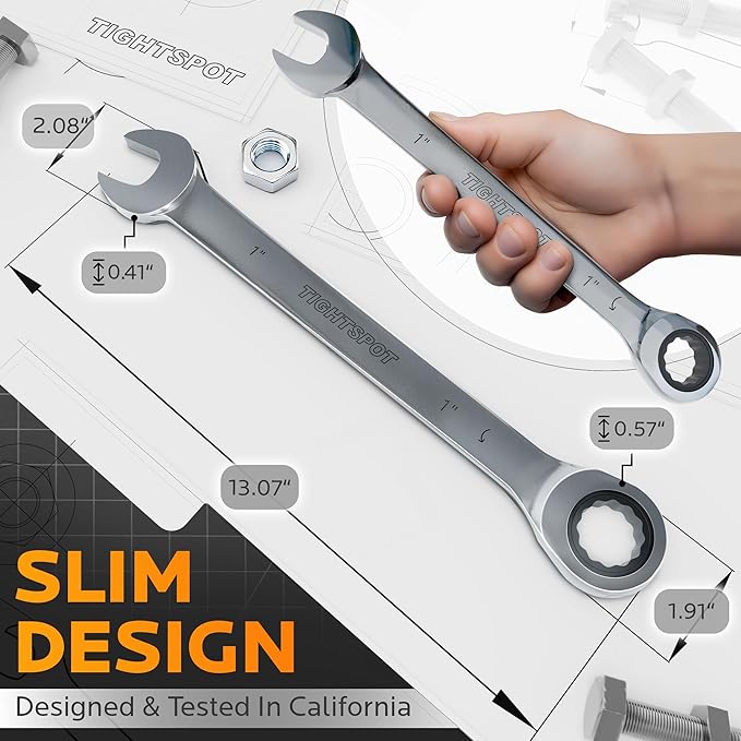TIGHTSPOT 1 Inch Ratchet Combination Wrench with Precision Movement and Hardened, Polished Steel for Projects with SAE Tight Spaces