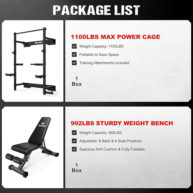 Folding Squat Rack, Wall Mounted Power Rack for Home Gym, Space Saving Multi-Functional Power Cage with Attachments