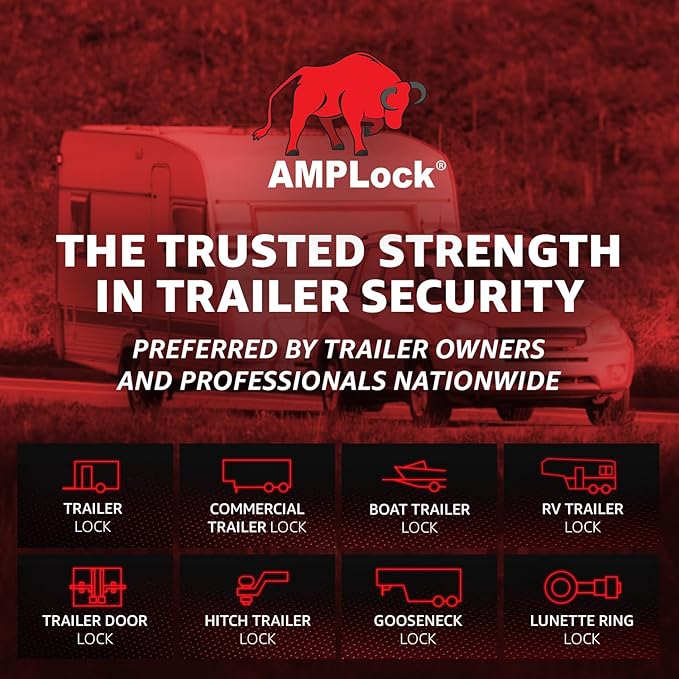 AMPLock U-TLS2516 Heavy Duty Trailer Coupler Lock, 2-5/16" RV & Boat Trailer, Anti-Theft Coupler with Flat Lip Design, Push-Lock System, 2-5/16-Inch Ball Hitch Locks, Trailer Hitch Locks with Keys