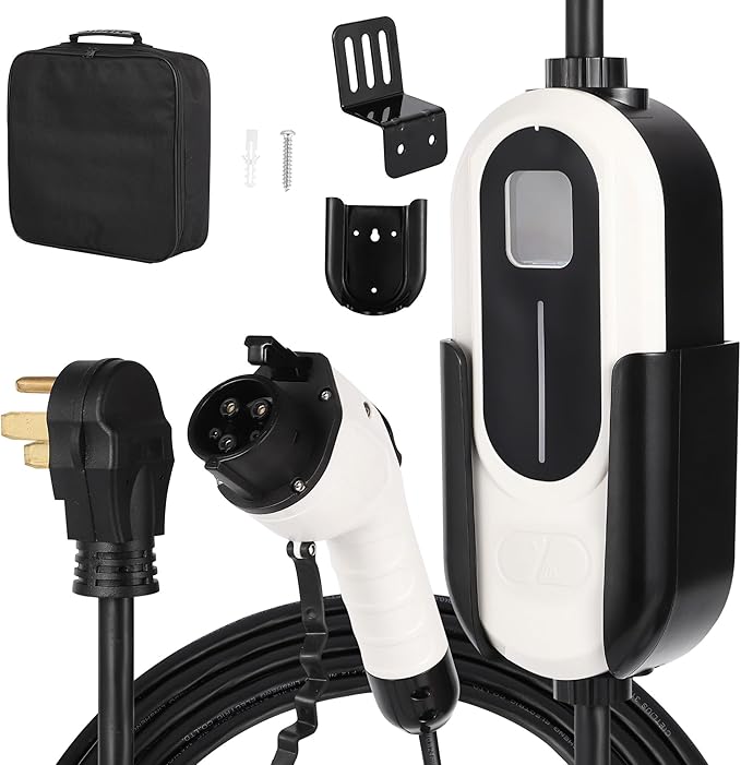 Level 2 EV Charger, 32A 240V Voltage, NEMA 14-50 Plug, 25 ft Cable, Adjustable Current/Delay Timer, SAE J1772 Listed Portable Electric Car Charger for Indoor/Outdoor Use