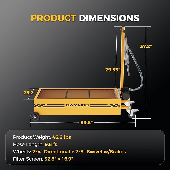 20 Gal Electric Oil Drain Pan, 110V High-Flow Pump, 9.8 FT Hose, 200 W Motor, 2 Locking Swivel Casters and 2 Directional Wheels Stable, Folding Handle, Heavy-Duty for Trucks, RVs, SUVs, Yellow
