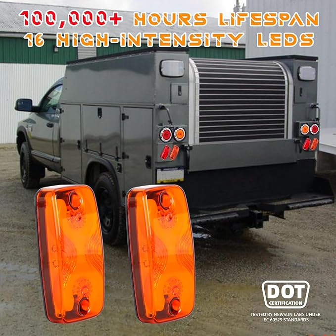 NEW SUN LED RV Trailer Top & Side Marker Lights, Premium IP 67, Halo Neon Design for Turn, Stop, Tail Lamps for Truck, Camper, Van, Bus, 16 Amber LEDs, 4"x2" Ultrawide Beam Angle, Durable PC Lens