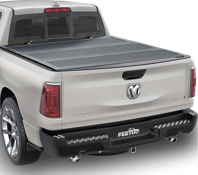 Flip-Up Tonneau Cover Compatible with 2019-2025 Ram 1500 (New Body Excl. Classic), 6'4" (76in) Truck Bed w/o RamBox FRP Hard Folding Truck Bed Cover No-Drill 100% Bed Access