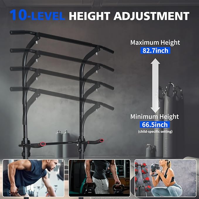 Power Tower Pull Up Bar Station,Height Adjustable Multi-Function Dip Station for Home Gym Strength Training Fitness Workout Equipment