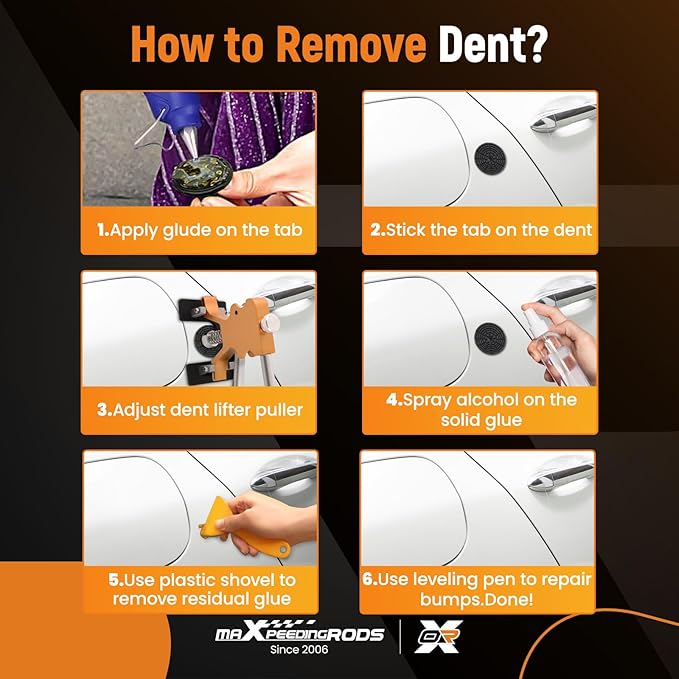 maXpeedingrods Car Dent Puller Dent Removal Kit, Auto Body Paintless Dent Repair Tool, Pops a Dent Remover Kit with Golden Lifter, for Car Dent Repair Metal Surface Dent Removal, 65 PCS