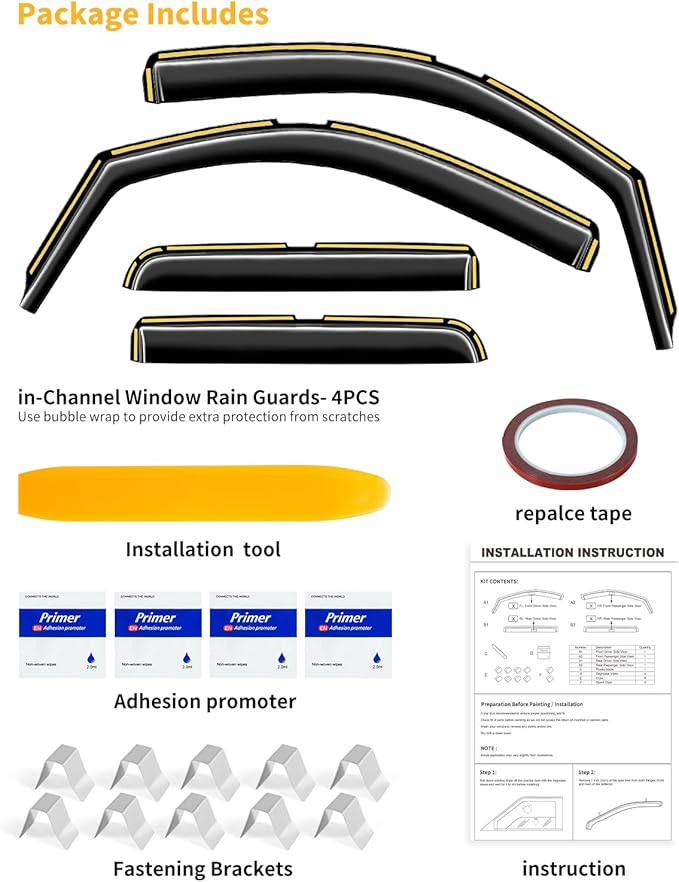 in-Channel Window Rain Guards Fit for 2014-2018 Chevy Chevrolet Silverado/GMC Sierra Crew Cab Truck Extra Durable Window Visors Window Deflectors Vent Visors Vent Shades Car Accessories-4 pcs