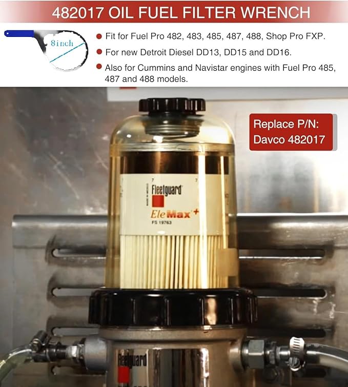 8" 482017 Fuel Filter Collar Vent Cap Wrench for Davco Fuel Pro 482, 483, 485, 487, 488, 782 and Shop Pro FXP, Metal Oil Water Separator Oil Fuel Filter Wrench