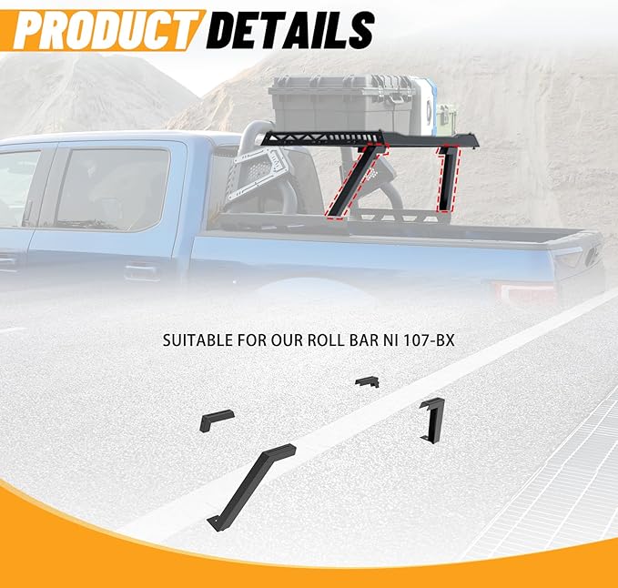 Universal Adjustable Roof Rack for Pickup Trucks - Compatible with Mid-Size& Full-Size Models, Q235A Carbon Steel, Powder-Coated Black Finish, Multiple Mounting Options Available