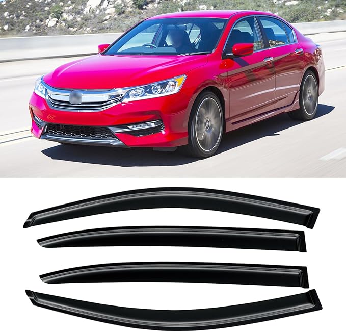 Window Rain Guards for 2008-2017 Honda Accord, Window Visor Guard Vent Wind Shade Deflector Rain Shield Protector Sun for 08-17 Accord 2009 2010 2011 2012 2013 2014 2015 2016 2017, Outside-Mount, 4PCS