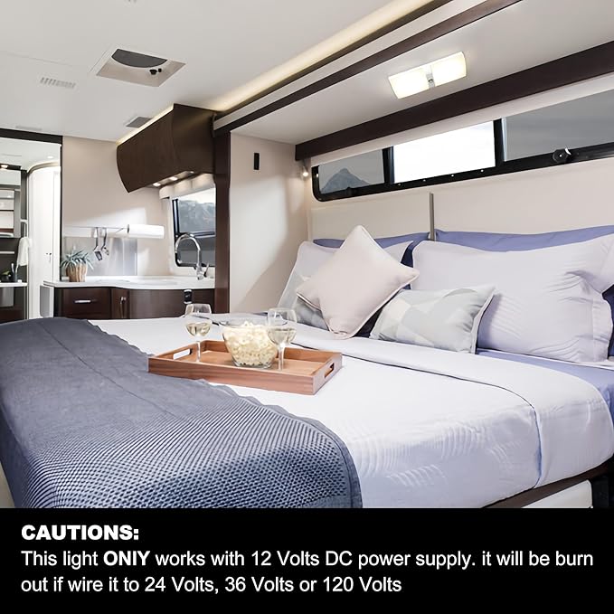 Facon LED 12V RV Interior Lights with Touch Dimmable Switch, Double Dome Light 12W 1000LM, 3Colors: 3000K/3500K/4000K, 12Volts LED Ceiling Light for RV, Camper, Caravan, Trailer, 5th Wheel, Boat