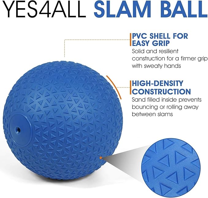 Yes4All Slam Balls, 10-40lb Weighted Ball Weight, Durable PVC Sand Filled Workout Dynamic Slam Ball for Core Strengthen