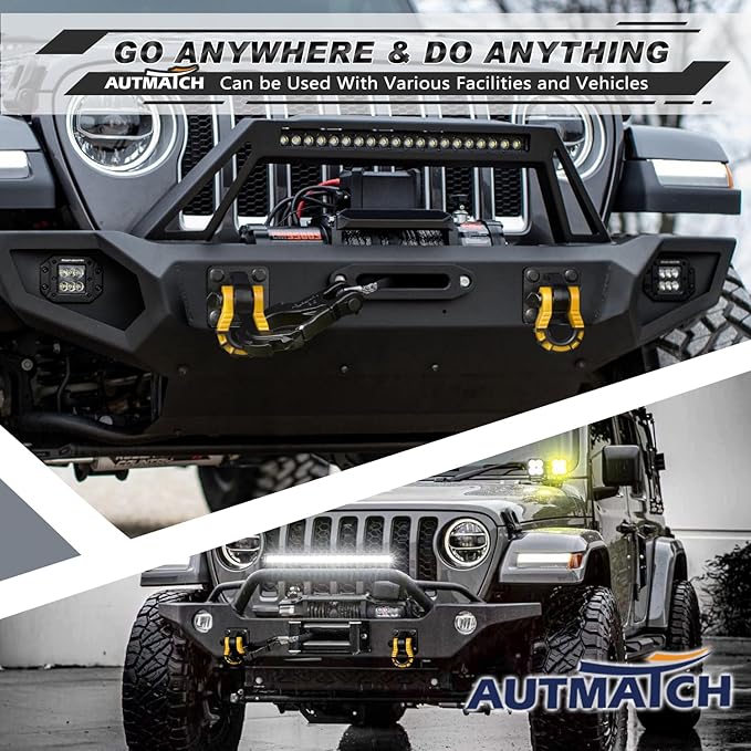 AUTMATCH D Ring Shackles 3/4" Mega Shackle (2 Pack) 68,000Ibs Break Strength - Heavy Duty Clevis Shackles with 7/8" Screw Pin and Isolator Washer for Tow Strap Winch Off Road Vehicle Recovery, Yellow