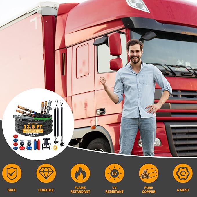 13.5 FT Semi Truck Air Lines Kit with 2 Pcs Tender Spring Kit and Glad Hands with Gladhand Holder & Handles 3IN1 Trailer Cord and Air Hoses Kit for Truck Trailer Tractor