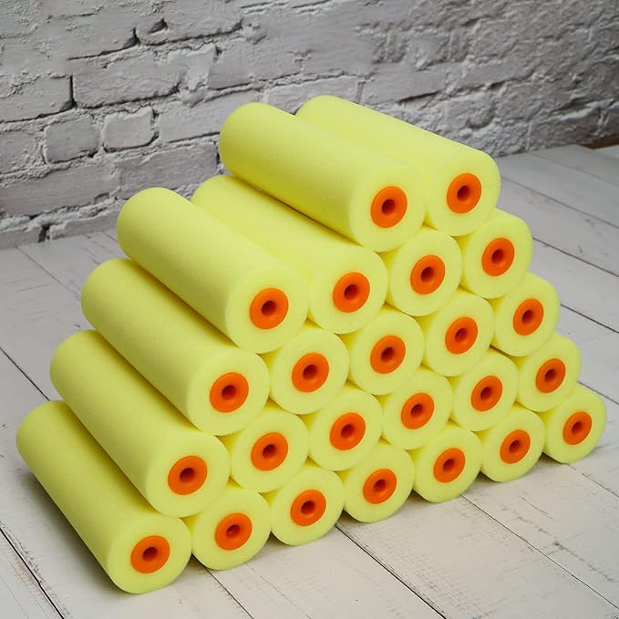Voomey 4 Inch Foam Paint Roller, High Density Flat Head Foam Mini Paint Roller(Pack of 24), Home Painting Supplies,Paint Edger Tool for Walls,Suitable for Kitchen Cabinets, Doors, Tables, Etc