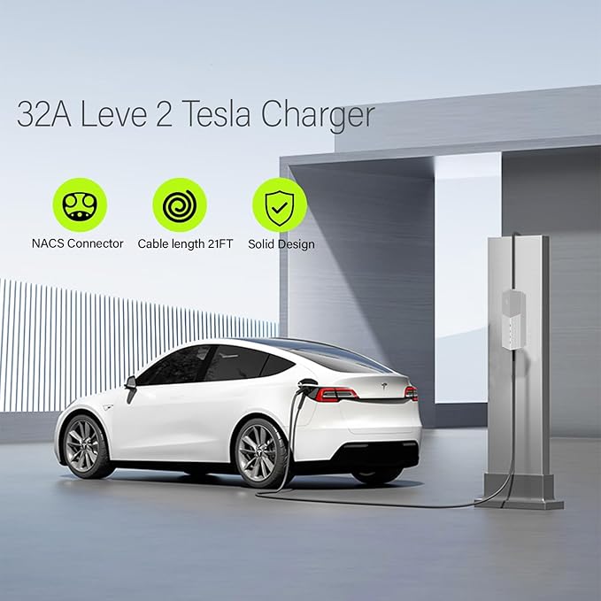 Level 2 Tesla Charger - 240V,32Amp, Max 7.6KW Power NACS Electric Vehicle Charging Station with NEMA 14-50 Plug, 21ft Extension Cord,Tesla Portable Charger Compatible with Model 3/Y/S/X