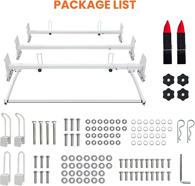 Van Roof Ladder Rack, 3 Adjustable Crossbars (48"-67") with Rain Gutter Mounts, Compatible with Chevy Express 1500/2500/3500, Ford Econoline, and GMC Savana Cargo Vans with Rear Roller
