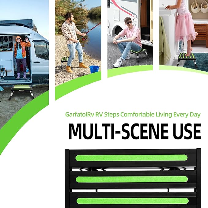 19”×14.5” Foldable Large RV Steps with Glow in The Dark Tapes Adjustable RV Step Aluminum RV Step Supports Up to 1500 lbs