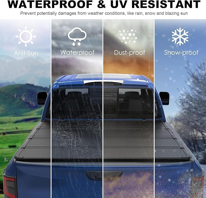 Aluminum Quad Hard Truck Bed Tonneau Cover Compatible for 2016-2024 Nissan Titan Fleetside 5.6 FT Bed On Top 67 inch+2X 60 Inch Light Strip 6500K White 3900LLM