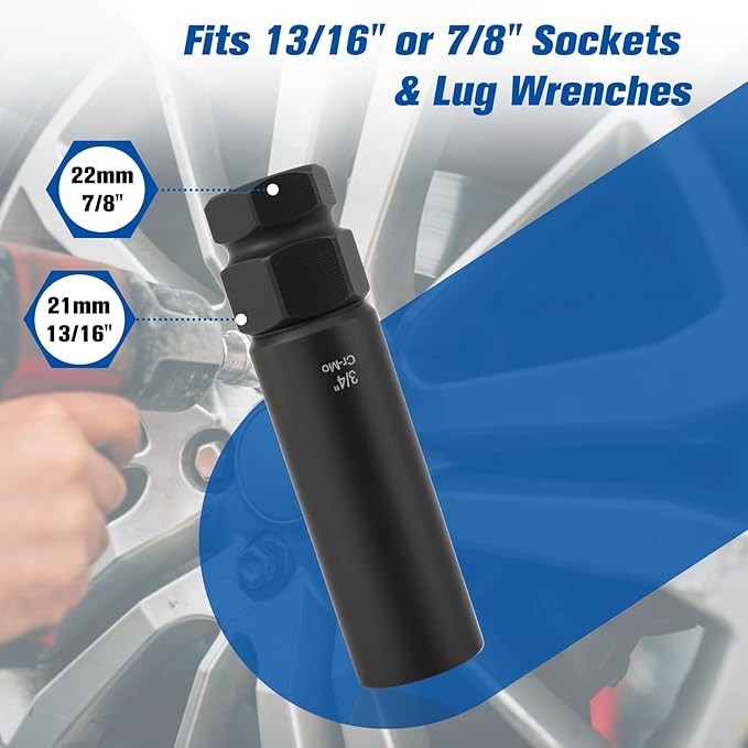 8-Piece Lug Nut Socket Set, 6 Spline & 7 Spline Lug Nut Removal Tool, Heavy-Duty Locking Wheel Lock Removal Kit for Aftermarket & Factory Wheels, with Organized Storage Case