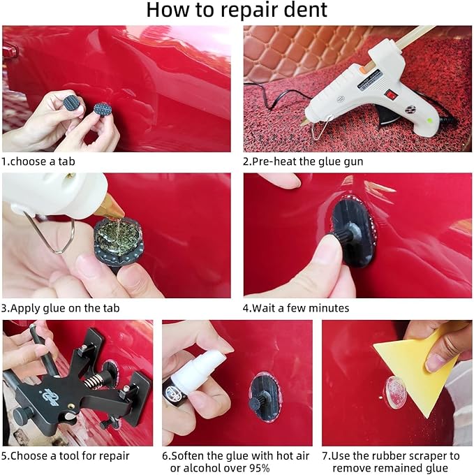 Super PDR Paintless Dent Repair Kit, Dent Puller Kit for Car Dent Removal, Auto Body Dent Removal Tools, PDR Dent Puller for Hail Damage, Dent Removal Kit with Dent Lifter, Bridge Puller, Slide Hammer