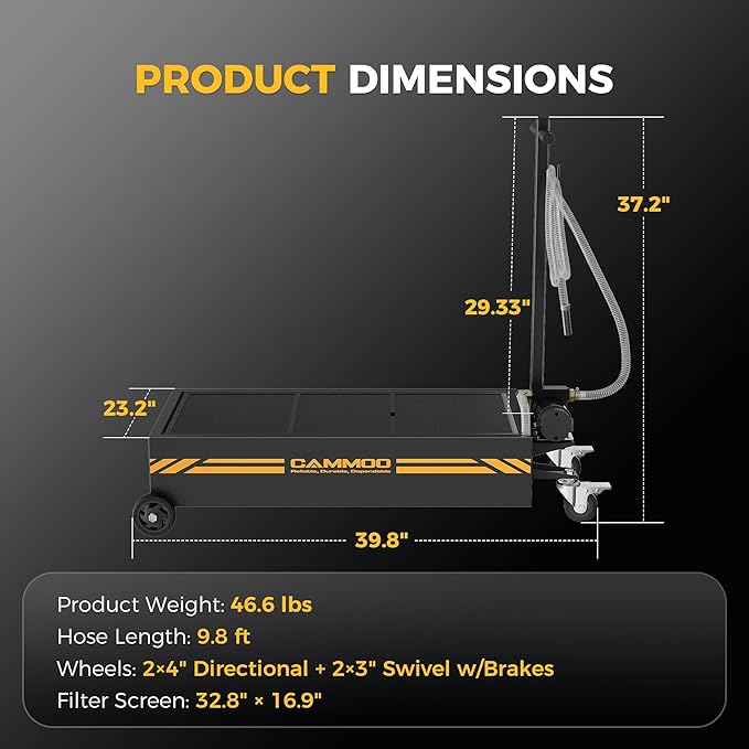 20 Gal Electric Oil Drain Pan, 110V High-Flow Pump, 9.8 FT Hose, 200 W Motor, 2 Locking Swivel Casters and 2 Directional Wheels Stable, Folding Handle, Heavy-Duty for Trucks, RVs, SUVs, Black