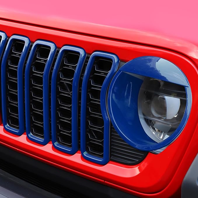 Front Grill Inserts Front Headlight Cover Kit fit for Jeep Wrangler JL JLU Gladiator JT 2024+ Exterior Accessories,Blue