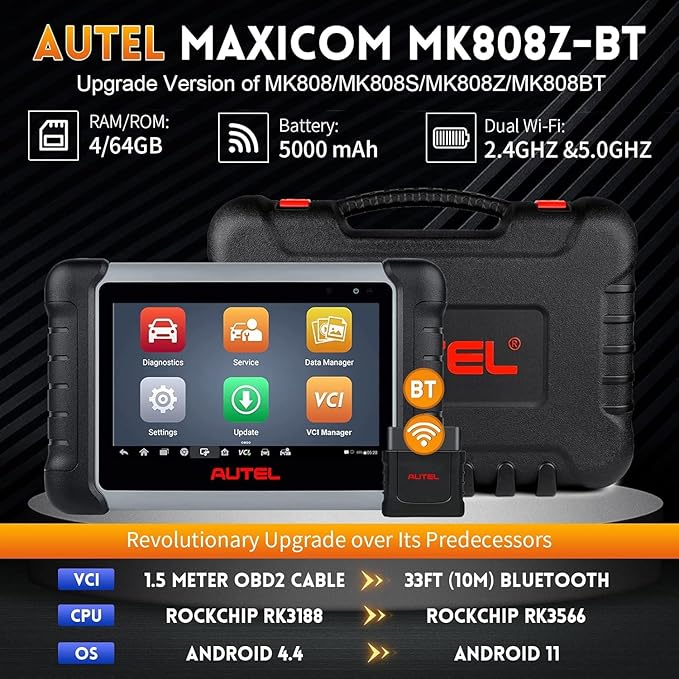 Autel Scanner MaxiCOM MK808Z-BT - Same As MK808BT Pro, Android 11 Bi-Directional Control Scan Tool, Upgraded of MK808BT/MK808/MK808S/MX808, Full Diagnosis, Compatible with BT506/MV108S(Original)