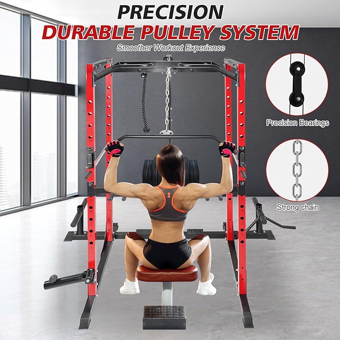 Power Cage Multi-Function Power Rack with Adjustable Cable Crossover System and More Training Attachment Weight Cage for Home Gym