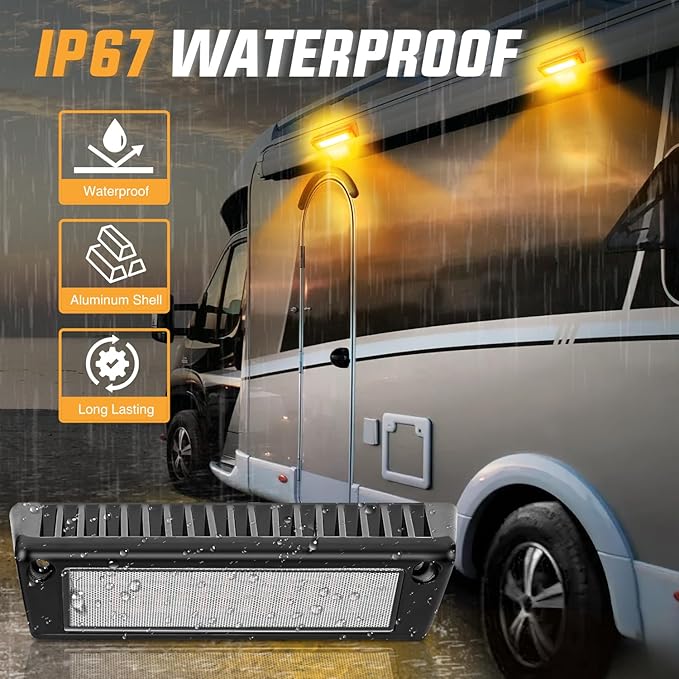 Nilight RV Exterior Light 2PCS 9 Inch Porch Lights Amber Beam 12V 24V LED Scene Cargo Lighting Black Aluminum Housing for RVs Trailers Travel Campers 5th Wheels Motorhome SUV Truck