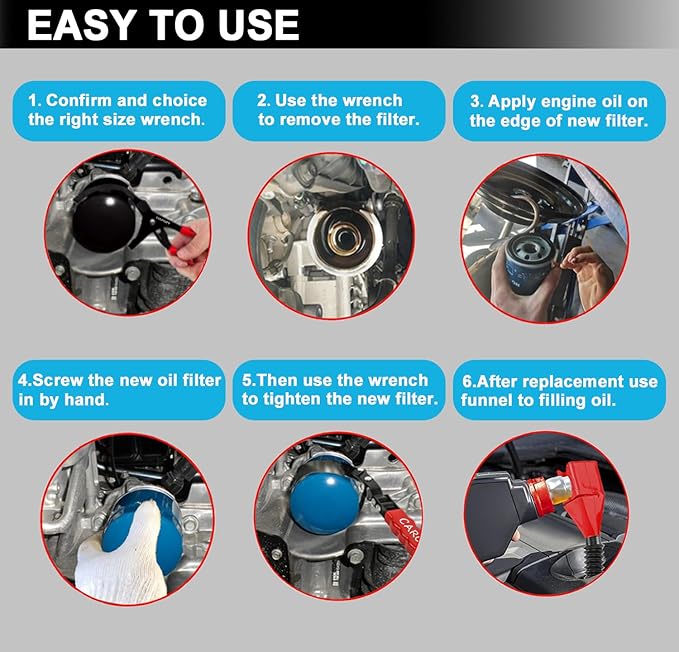 9pcs Oil Filter Wrench Set, 9" and 12" Oil Filter Pliers with Oil Snap Funnel for Automotive Oil Change, Adjustable Oil Filter Removal Tool From 1-3/4" to 6"