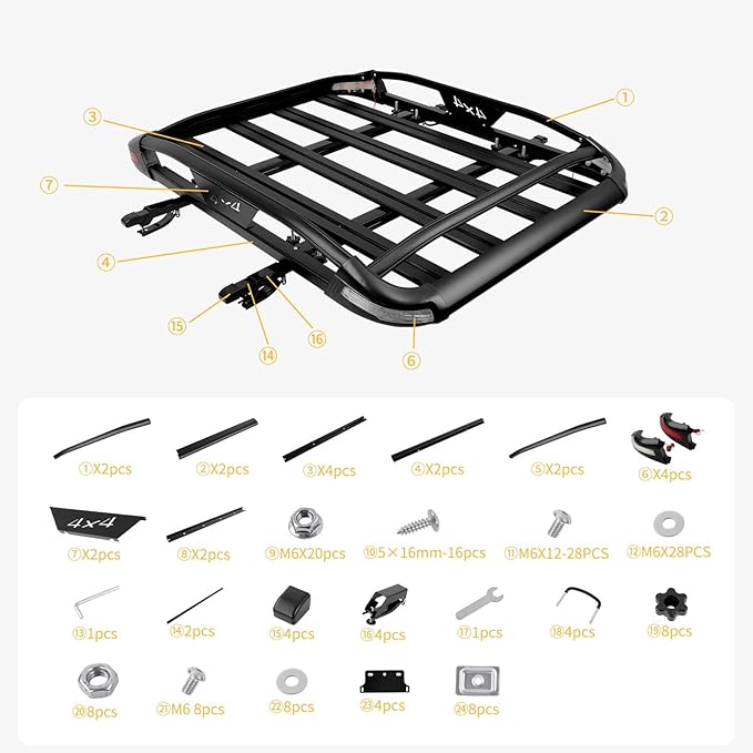 JMTBNO Roof Rack Cargo Carrier Basket with Brake Lights, 55 * 40inch Universal Rooftop Cargo Carrier with 2PCS Shark Clip Crossbars Double Layer Aluminum Car Top Luggage Holder for SUV Trucks Cars