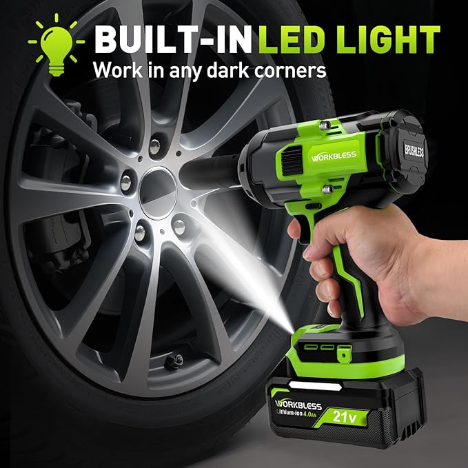 Cordless Impact Wrench 1/2 Inch: Max 1500Nm (1100Ft-lbs) 1/2 Impact Gun - 20V 4Ah Battery, 3-Speed, 4 Sockets, LED Light, Variable Speed Impact Driver for Car Tire, Mower Lug Nut