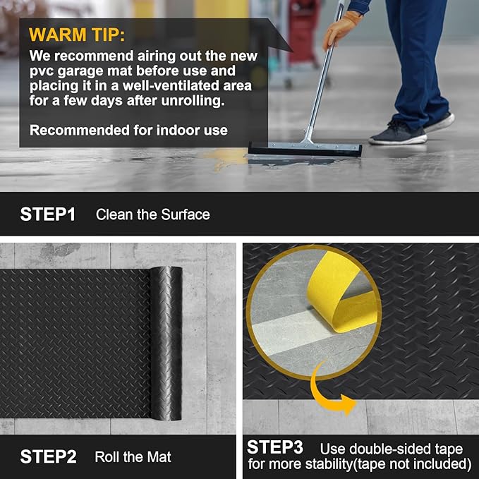 7.5x25 FT Garage Floor Mat, 2.8mm Thicked Flooring Roll 188 sqft Diamond Plate PVC Rubber Trailer Mat, Non-Slip Floor Protector Mat for Garage Warehouse Gyms Boats