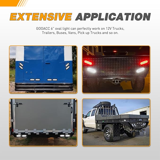 GOOACC 6Inch Oval Tail Light 2PCS White 10LED Reverse Back Up Lights Surface Mount IP67 Waterproof for Trailer Truck RV Tractor Lorry Camper Van