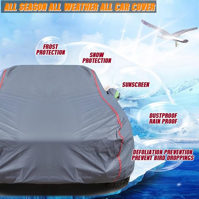 Car Cover,Fit for MPV, Breathable New Material for Sun Protection, Waterproof, UV Protection, Snow and Wind Protection, With Zipper Door, Suitable for Indoor and Outdoor Use (199"-210")C16 Gray