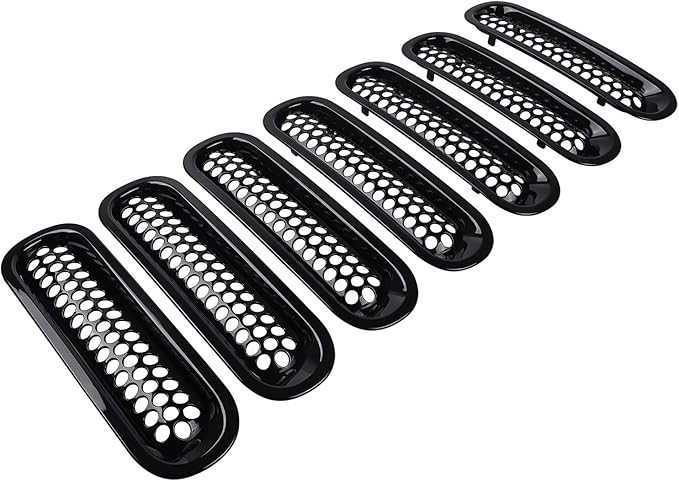 7PCS Front Grill Mesh Inserts for Jeep Wrangler JK JKU Unlimited 2007 2008 2009 2010 2011 2012 2013 2014 2015 2016 2017 2018 Grille Guard Cover Trim Clip-in Exterior Accessories (Glossy Black)