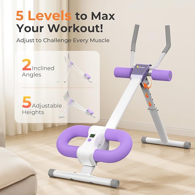 Ab Machine, Adjustable Ab Trainer Machine for Abs Workout at Home Gym, Foldable, Knee Protection, Abdominal Trainer for Stomach Workout