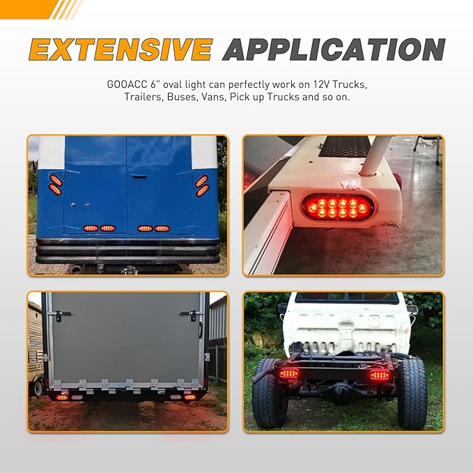 GOOACC 6Inch Oval Tail Light 2PCS Red 10LED Brake Stop Turn Signals Lights Surface Mount IP67 Waterproof for Trailer Truck RV Tractor Lorry Camper Van